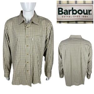 Barbour Mens XL Shirt Comfort Fit Checks Long Sleeve 100% Cotton Cream EUC